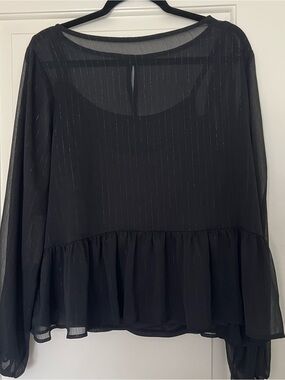 NWT Apartment 9 Women’s XL Black Sheer Peplum Blouse Cami Attached Dressy Top